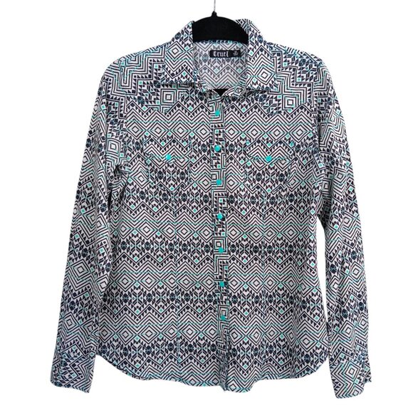 CRUEL Women's Printed Long Sleeve Western Pearl Snap Shirt Size M Rodeo Cowgirl - Picture 1 of 5